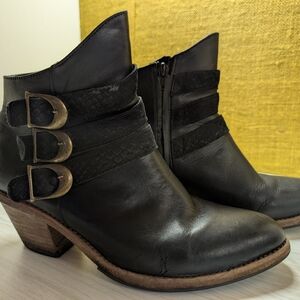 Poppy Barley Black Two Point Five Ankle Boots with Triple Buckle